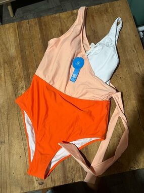Colorblock One-Piece Swimsuit in Orange and Peach - Brand: